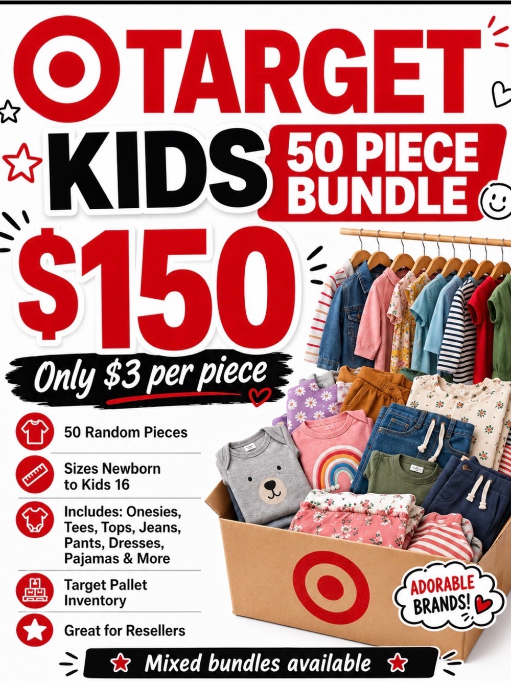 NWT Target Kids Assorted Resell Bundle 50-Piece Clothing Bundle